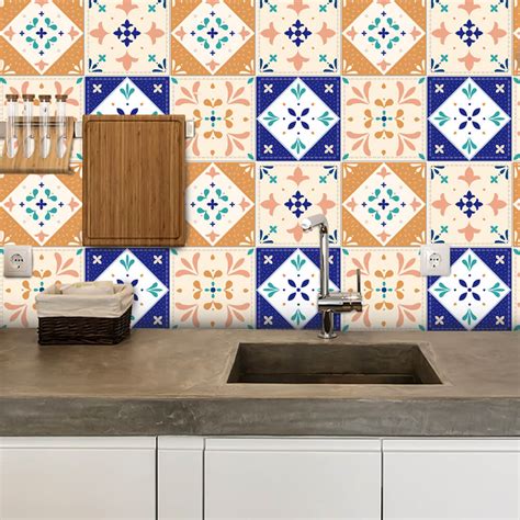 Adesivo De Azulejo New Classic Laranja Azul E Verde Arte Destaque