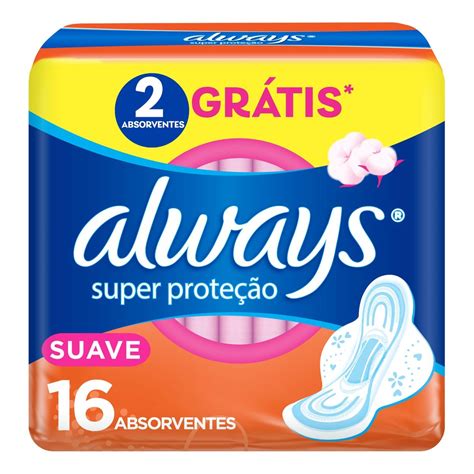 Absorvente Seco E Suave - Absorvente Always Super Proteção Cobertura Suave com Abas 16 unidades ...