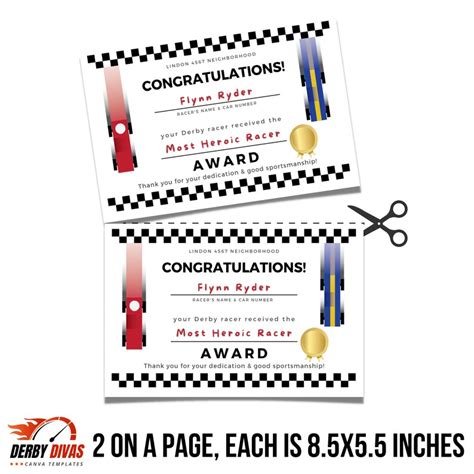 Editable Award Certificates Pinewood Race Car Derby Race Car Party