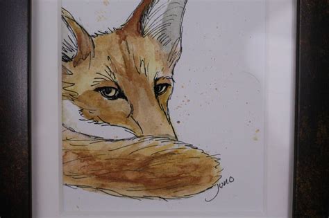 Red Fox Pen And Ink With Watercolor Framed Miniature Wall Art Etsy