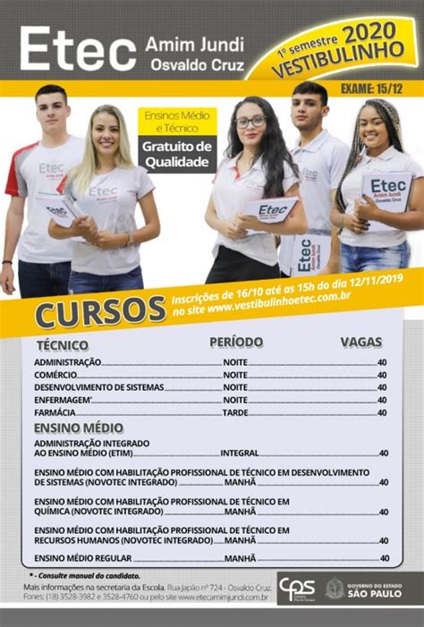 Etec Amim Jundi abre inscrições para Vestibulinho 1º Semestre 2020