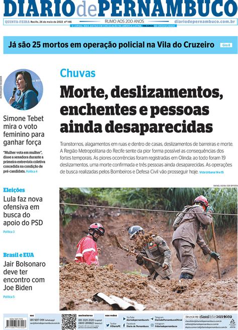 Capa Diario de Pernambuco Edição Quinta 26 de Maio de 2022