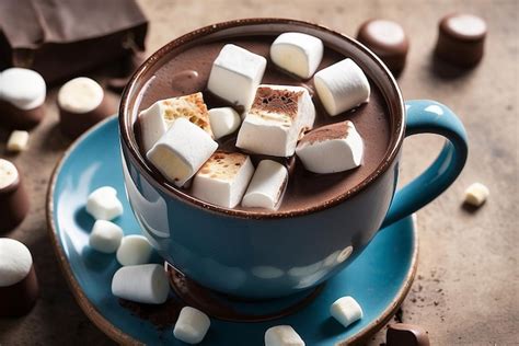 Premium Photo Hot Chocolate In A Ceramic Mug With Floating Marshmallows