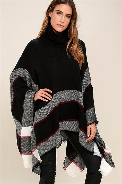 Cute Red And Black Plaid Poncho Turtleneck Poncho Knit Poncho Lulus