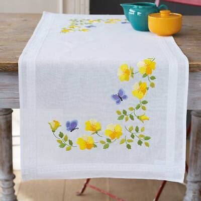 Vervaco Table Runner Stitch Embroidery Kit Spring Flowers Stamped DIY