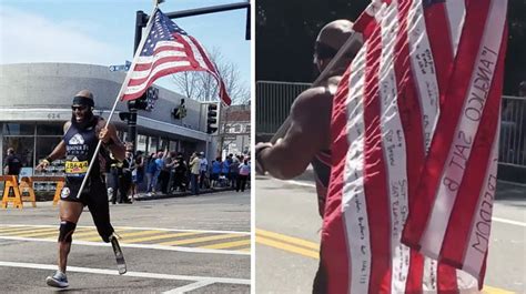 Marine Amputee Runs Entire Boston Marathon Waving Flag Then Runners