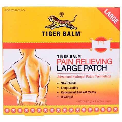 Tiger Balm Pain Relieving Patch Large 4 Patches 8 X 4 In Each