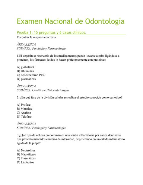 Examen Nacional De Odontologia Examen Nacional De