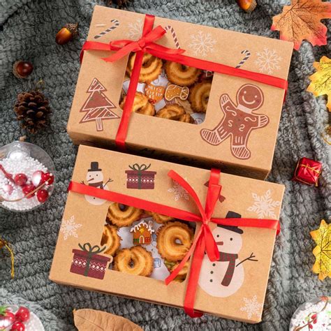 Sunolga Christmas Cookie Boxes 12 pcs Kraft With Window Christmas Treats Boxes For Gifting ...