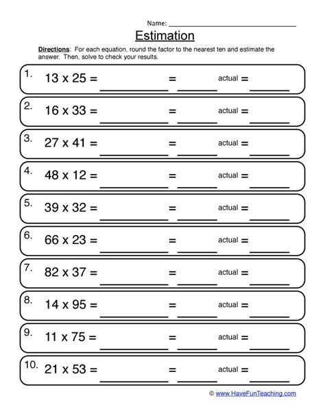 Estimation Worksheets Grade