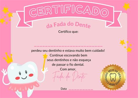 Diploma Certificado Fada Do Dente Odontopediatria Dentista