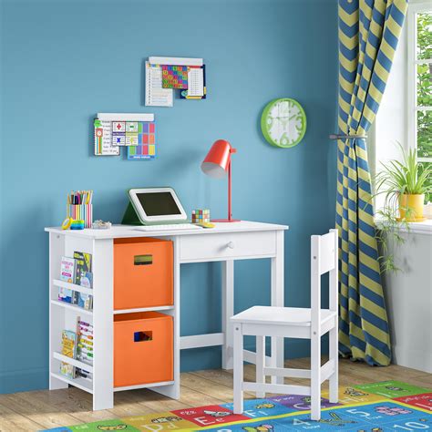 RiverRidge Home RiverRidge Kids Desk and Chair Playroom Set with 2 Art Storage Cubbies and 2 ...