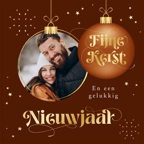 Fotokaart Kerst Koper Sjiek Goud Kerstbal Foto Kaartje2go