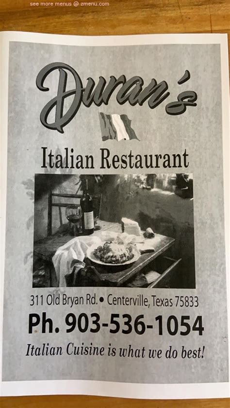 Menu At Duran S Italian Restaurant Centerville