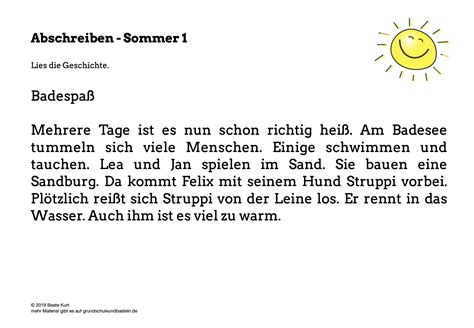 Sommer Bung Zum Abschreiben Grundschule Und Basteln