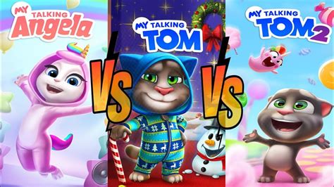 My Talking Angela Vs My Talking Tom Vs My Talking Tom 2 Talking Angela Vs Hank Vs Tom Youtube