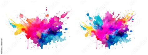 Bright Colorful Watercolor Splash Splatter Stain Brush Strokes On White Background Modern