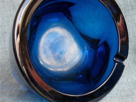 Vintage Cobalt Blue Glass Ashtray W Lighter Set Slash Orb Etsy