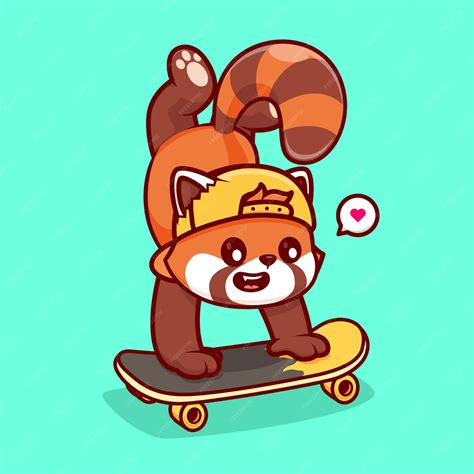 Premium Vector Cute Red Panda Playing Skateboard Cartoon Vector Icon