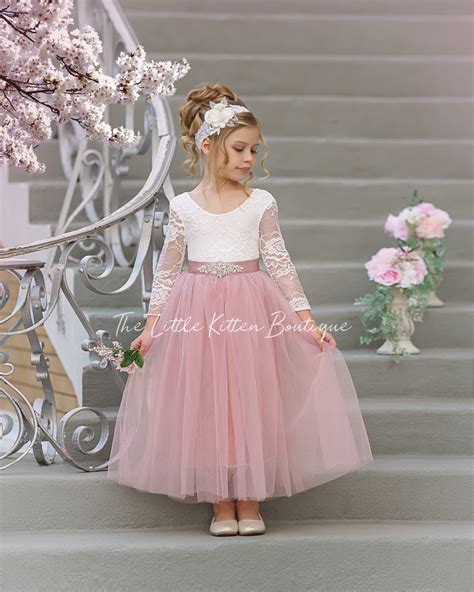 Tulle Flower Girl Dress Rustic Lace Flower Girl Dress Girls Dresses Boho Flower Girl Dress