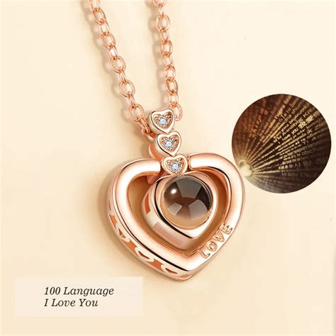 Fashion Rose Gold Silver 100 Language I Love You Necklace Memory Love