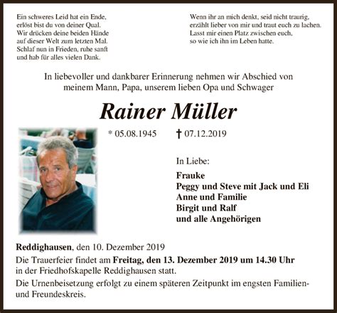 Traueranzeigen Von Rainer M Ller Trauer Hna De