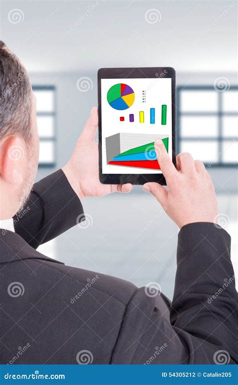 Business Man Holding Tablet With Financial Charts Stock Photo Image