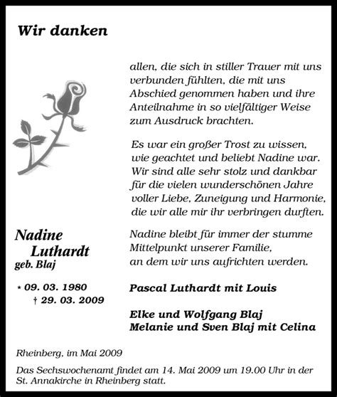 Traueranzeigen Von Nadine Luthardt Trauer In NRW De