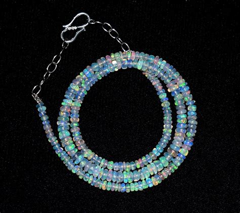 Natural Ethiopian Opal Gemstone Beads Necklace Sterling Silver