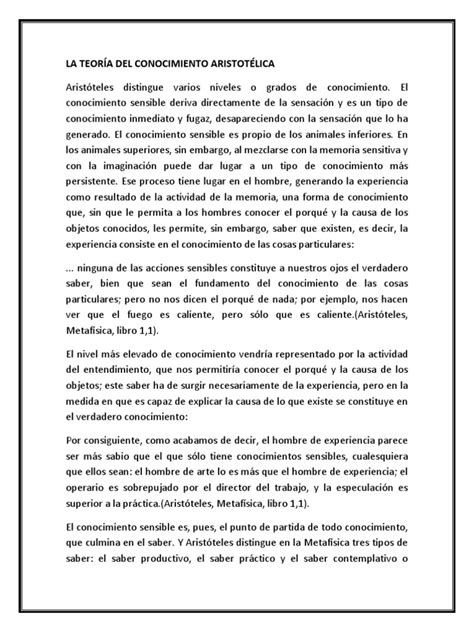 La Teoría Del Conocimiento Aristotélica Pdf Aristóteles Sócrates