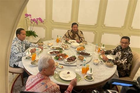 Foto Jokowi Ajak Capres Prabowo Ganjar Dan Anies Makan Siang Di