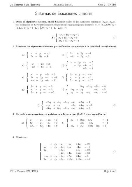 Ejercicios De Repaso Sistemas De Ecuaciones Lineales Tom S Emmanuel