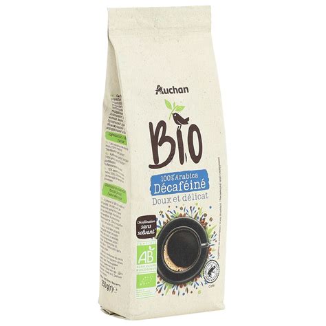 AUCHAN BIO Café moulu décaféiné 100 arabica intensité 5 250g pas cher