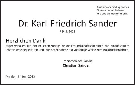 Traueranzeigen Von Karl Friedrich Sander Trauer Mt De