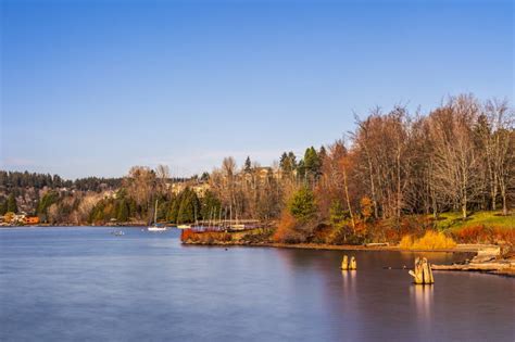 Nature Landscapes Of Lake Washington With Long Exposure Shot Stock