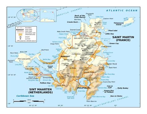 Large Political Map Of Sint Maarten Saint Martin With Relief Roads