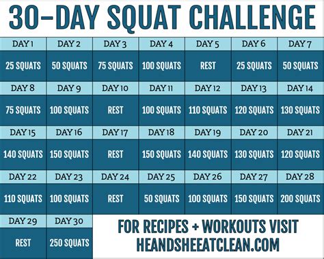 30 Day Squat Challenge Calendar Printable