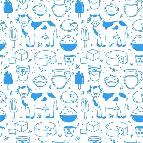 Premium Vector Pattern Doodle Dairy Products Background