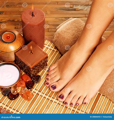 Female Feet At Spa Salon On Pedicure Procedure Stock Photo Image Of