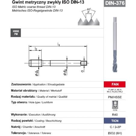 Gwintownik Maszynowy Wysokowydajny M16 DIN 376C R40 HSSE PM TICN FAN