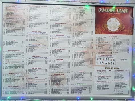 Menu at Golden Boat restaurant, Wolverhampton