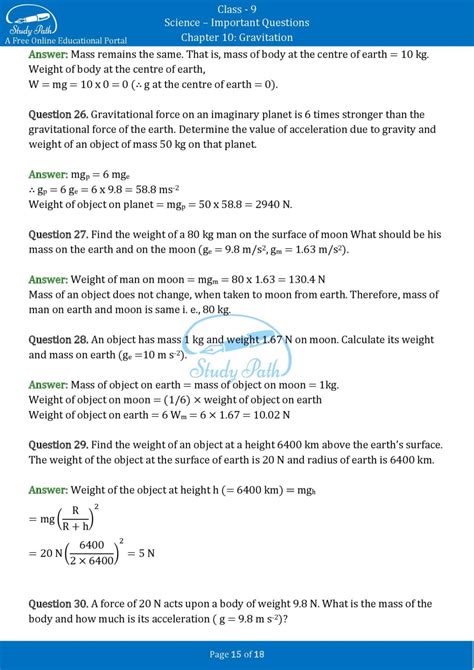 Important Questions For Class Science Chapter Gravitation Study Path