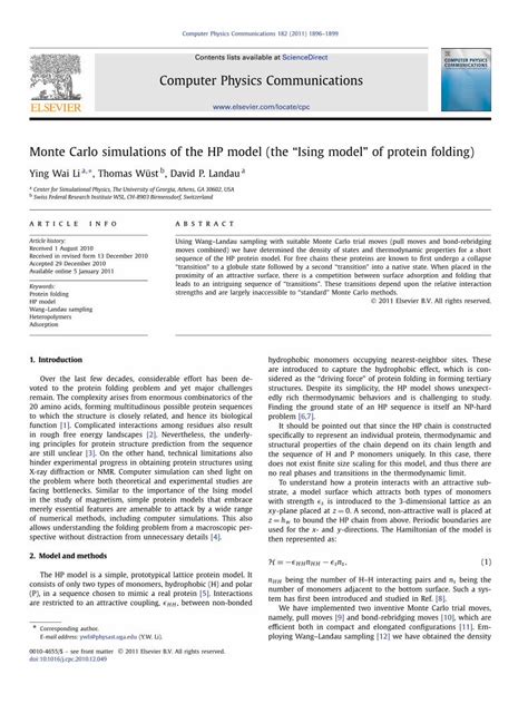 PDF Monte Carlo Simulations Of The HP Model The Ising Model Of