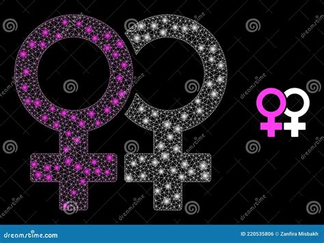 Glossy Mesh Lesbian Couple Symbol With Light Spots Stock Vector