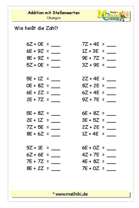 Addition Stellenwerte Klasse 2 Kostenloses Arbeitsblatt Mit Lösungen Als Pdf Download