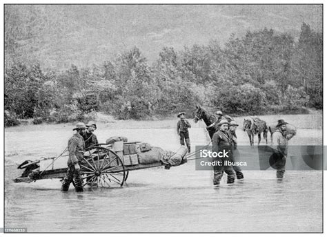 Antique Black And White Photograph Klondike Gold Rush Dyea River Stock Illustration - Download ...