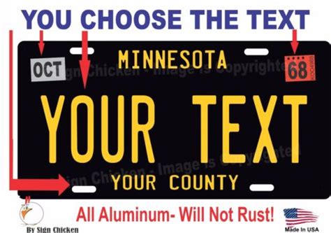 Black Minnesota Personalized Custom License Plate Car Motorcycle Bike