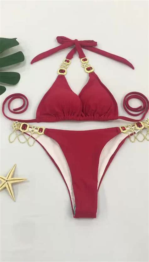 Mly Sexy Mature Women Rhinestone Beach Swimwear Micro Diamond Bikini