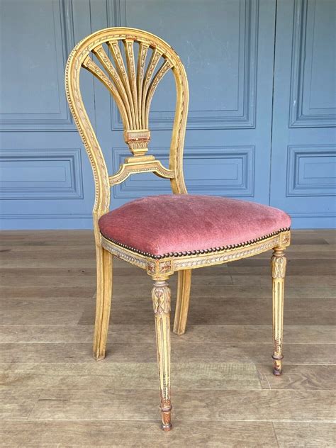 Chaise Fin Xixeme Modele Montgolfiere Louis Xvi Patine Creme Rechampis