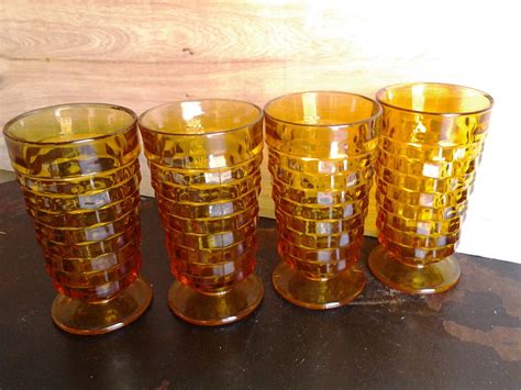 Vintage Indiana Glass Whitehall Amber Colored Drinking Glasses Etsy